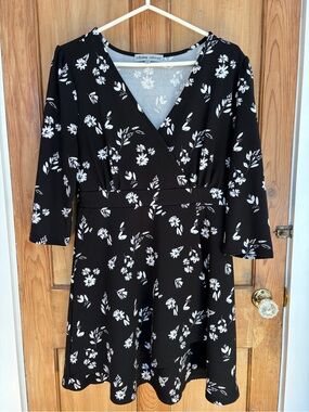 Absolutely Famous Black and White Floral Faux-Wrap Dress
